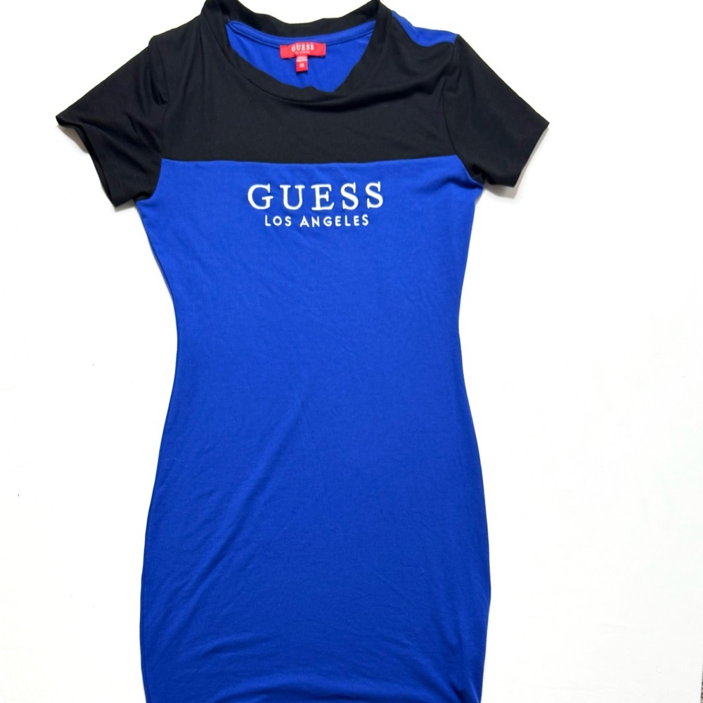 Guess Cobalt and Black Logo T-shirt Dress Size XS Y2K